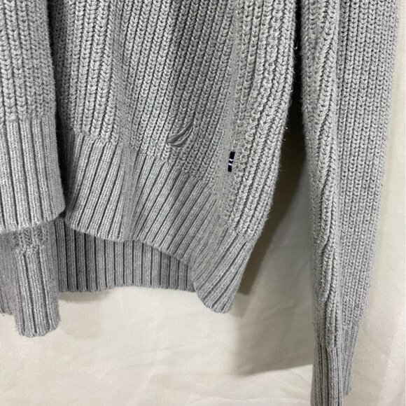 Nautica Men's Sweater M 100% Cotton Light Gray Ribbed Knit Cowl Neck - Picture 3 of 5